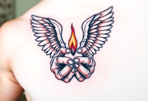 A Guardian Angel’s Hands Holding a Small Flame (only red , blue and black are possible colors) tattoo idea