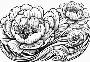 small peony flowers in the waves tattoo idea