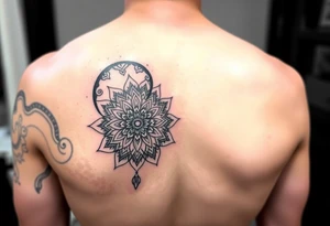 For a kidney donor- arm half sleeve using shape using shape of left kidney and mandala with mandalas cascading as a way of showing life given. More defined kidney. A kidney made of two mandalas tattoo idea