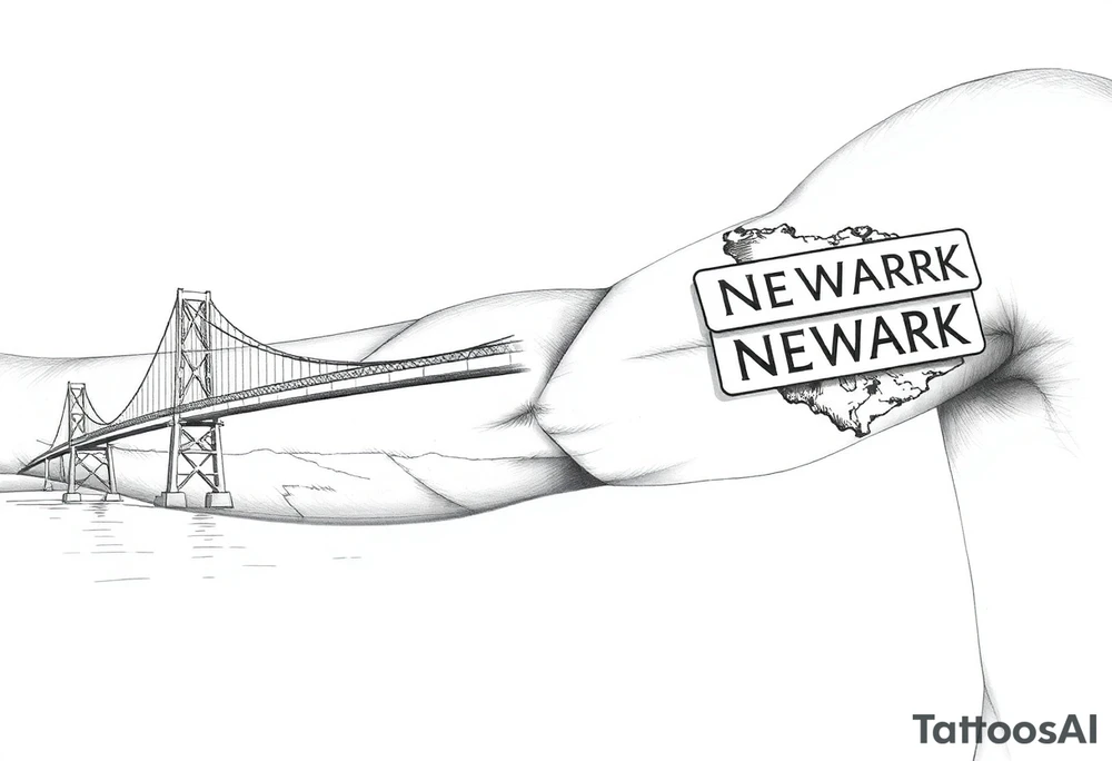 A bridge over water with two cities on the side. The city signs on the side of the bridge. East Palo Alto on the left and Newark on the right tattoo idea