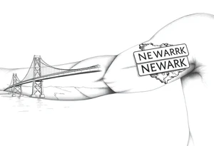 A bridge over water with two cities on the side. The city signs on the side of the bridge. East Palo Alto on the left and Newark on the right tattoo idea