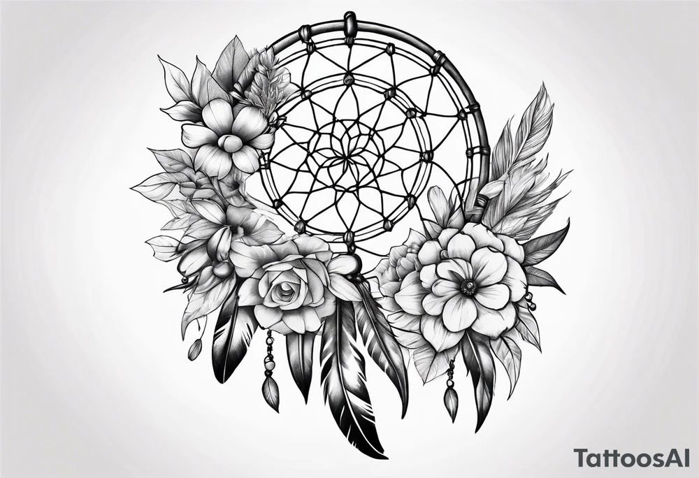 Dream catcher with flowers tattoo idea