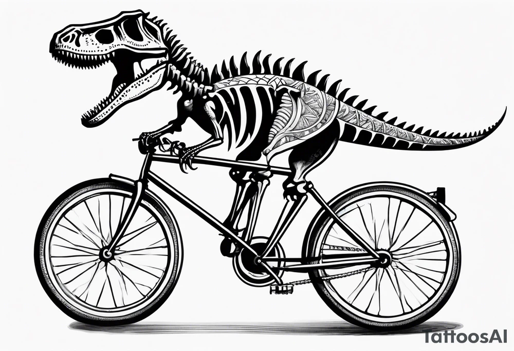 Dinosaur skeleton riding a bicycle tattoo idea