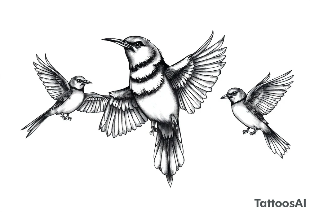 Mom bird and three birds tattoo idea
