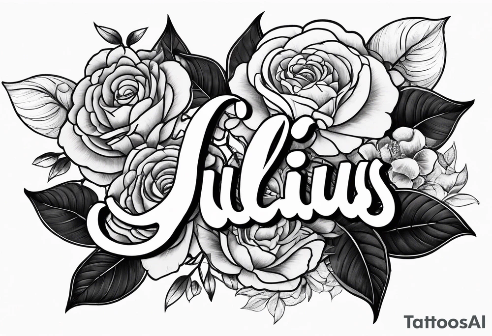 Name tattoo with Julius written on it  with roses in a cursive font tattoo idea