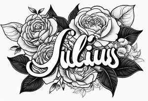 Name tattoo with Julius written on it  with roses in a cursive font tattoo idea