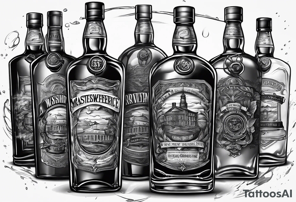 Broken whiskey bottle and army tags tattoo idea