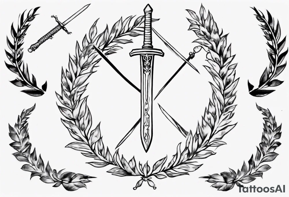 number 13 centered in a laurel leaf wreath and a sword going through the center of the wreath tattoo idea