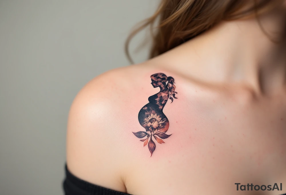 A silhouette of a pregnant woman in rose gold ink symbolizes the journey and anticipation of motherhood. tattoo idea