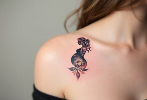 A silhouette of a pregnant woman in rose gold ink symbolizes the journey and anticipation of motherhood. tattoo idea