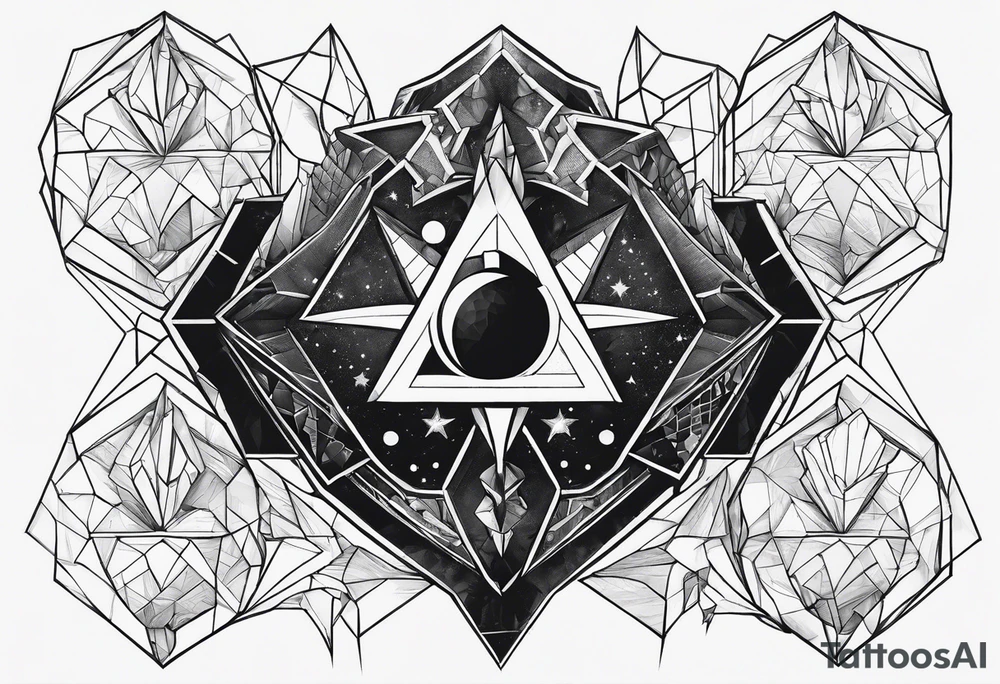 rocket hexagon heart black background tattoo idea