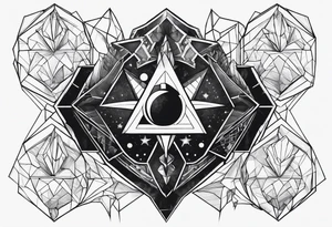 rocket hexagon heart black background tattoo idea