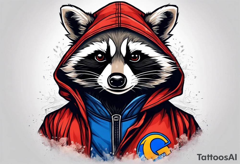 raccoon wearing a Superman hoodie tattoo idea
