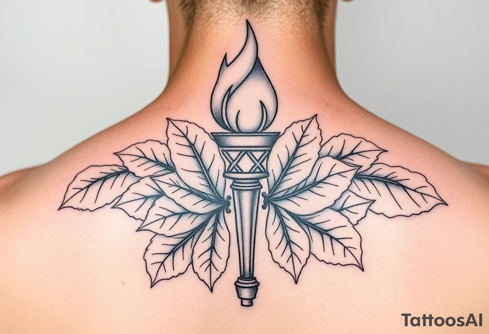 Leadership torch with a background of fig leaves tattoo idea