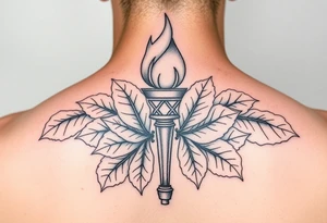Leadership torch with a background of fig leaves tattoo idea