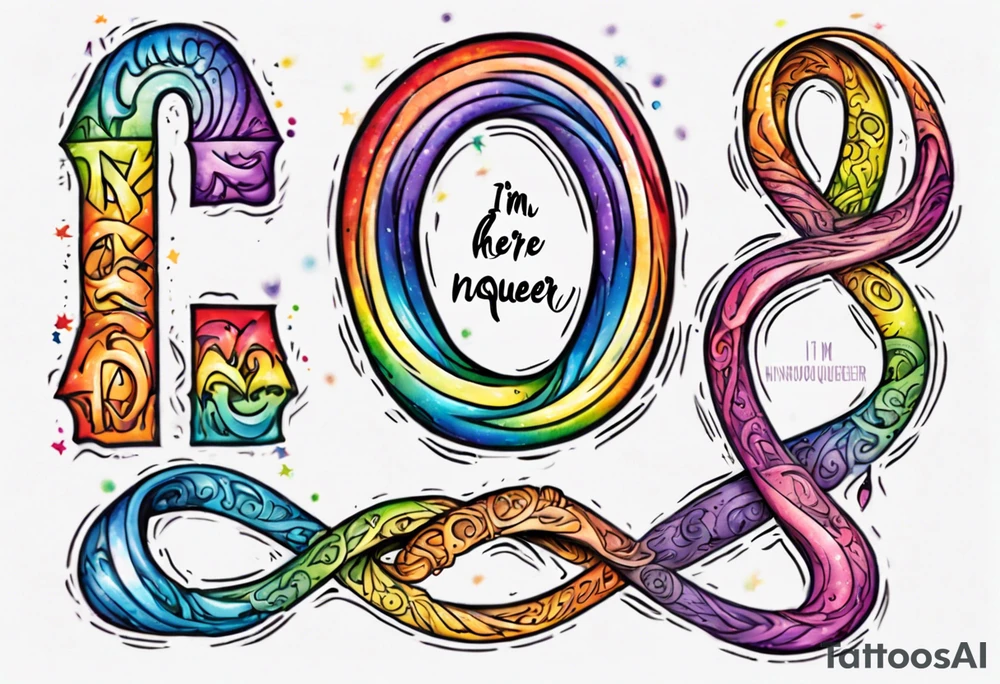 rainbow infinity symbol with the words "I'm Here, I'm Neuroqueer" tattoo idea