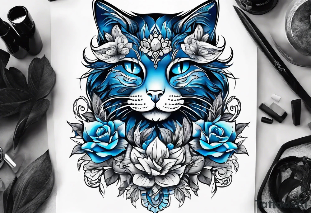 blue cat tattoo idea