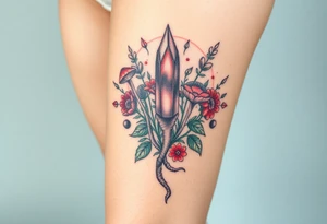 psychedelic  tattoo with crystals and  flowers and mushrooms tattoo idea