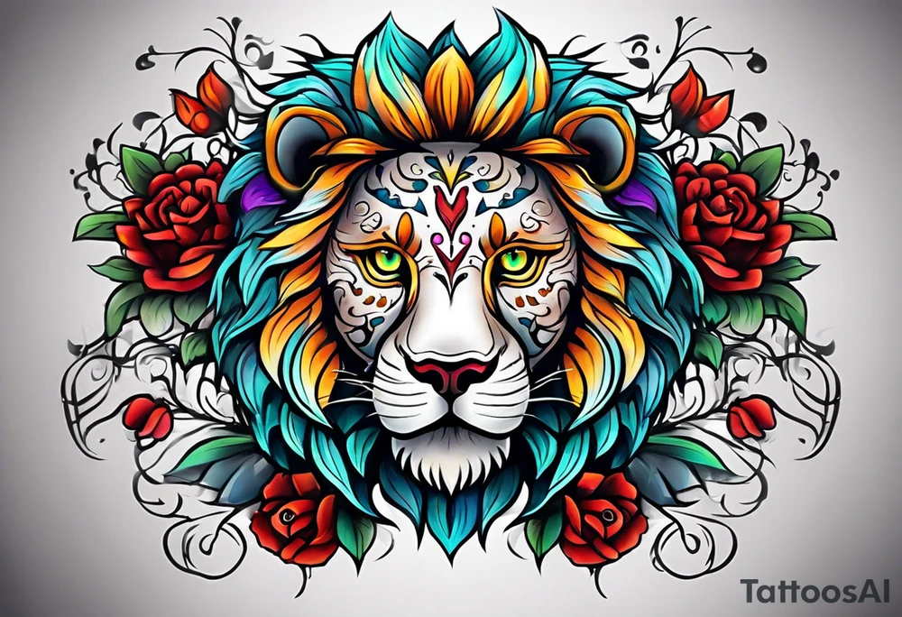 Lion, sugar skull tattoo idea