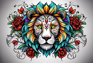 Lion, sugar skull tattoo idea