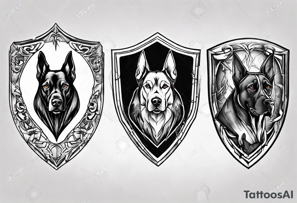 shield with three black hunting hounds tattoo idea