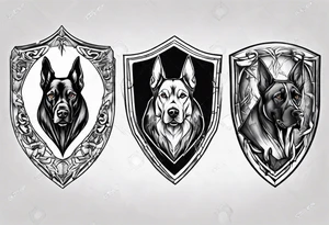 shield with three black hunting hounds tattoo idea