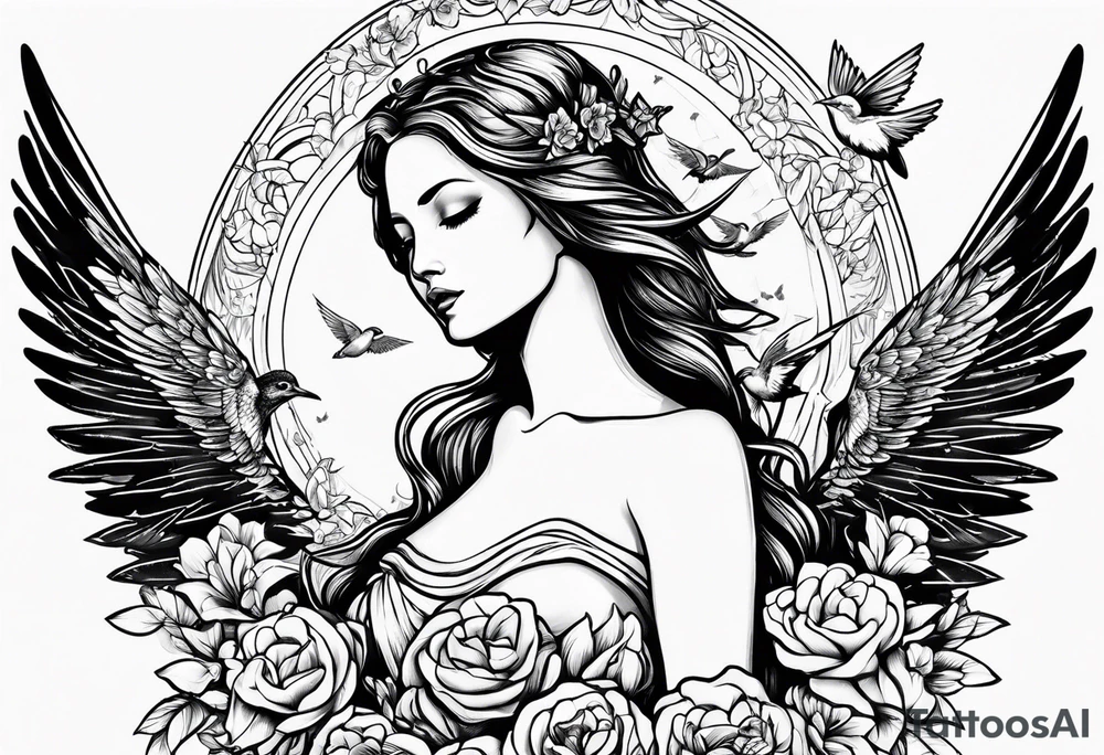 Angel with hummingbirds tattoo idea