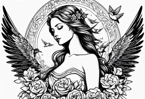 Angel with hummingbirds tattoo idea