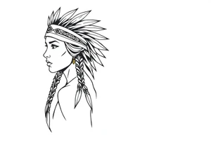 Female Native American wearing headband side pose tattoo idea