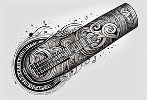 arm tattoo that say HASIM with a tattoo pen picture and a music note tattoo idea