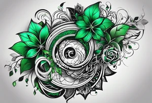 lines around wrist, abstract, green and black, covered from wrist to forearm, fully covered, no borders, blackwork, no people tattoo idea