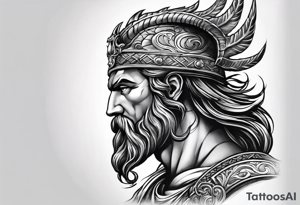 Poseidon side face profile and trident tattoo idea