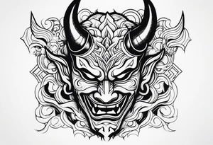 A cabeça de um homem com a cabeça raspada usando uma máscara de hannya tattoo idea