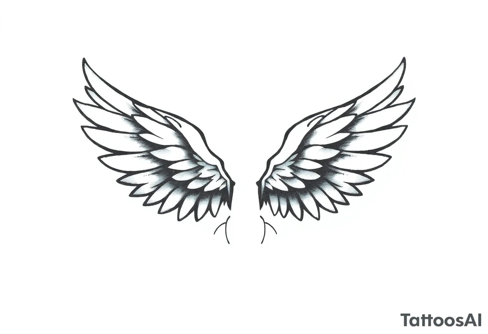 A minimalist wings tattoo that represents a shattered and betrayed gemini woman who fought hard throughout this year. With colors blue and black. Make it unique and rare. Without leaves and stem. tattoo idea