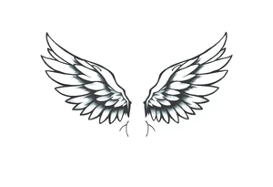 A minimalist wings tattoo that represents a shattered and betrayed gemini woman who fought hard throughout this year. With colors blue and black. Make it unique and rare. Without leaves and stem. tattoo idea