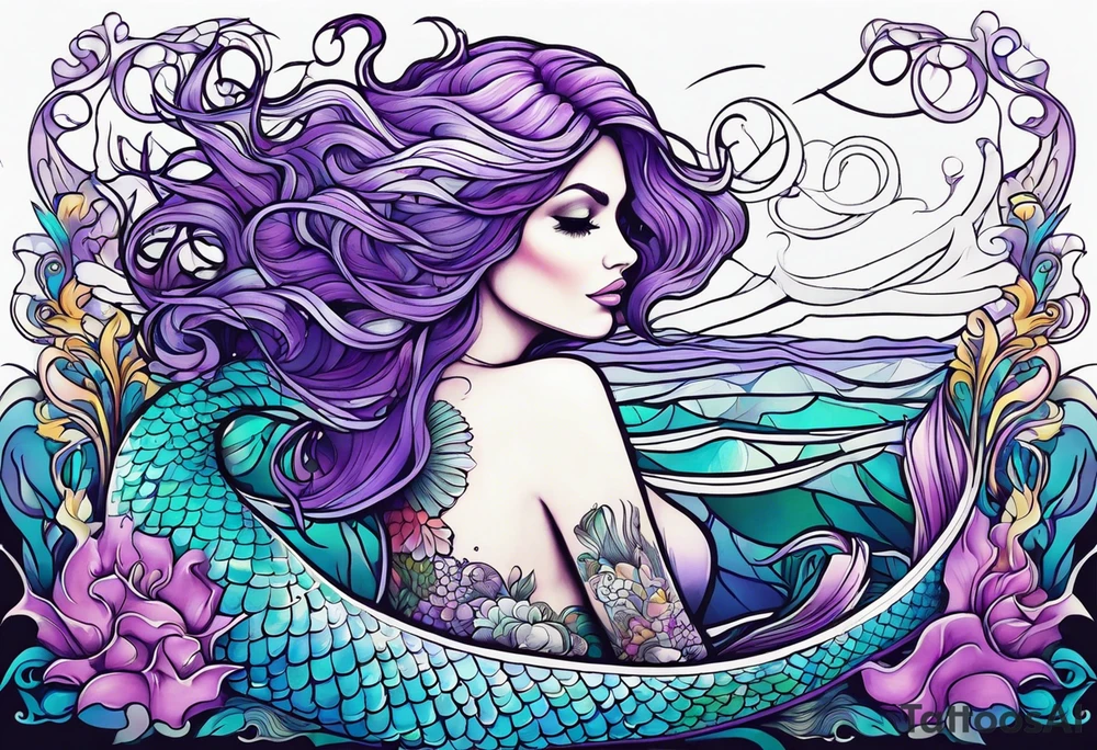 Mermaid with purple hair tattoo idea