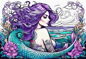 Mermaid with purple hair tattoo idea