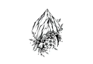 An elongated mountain range with vines and flowers mixed in tattoo idea