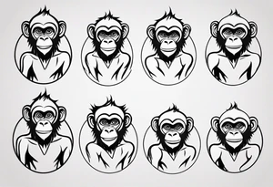 Create an abstract happy monkey body icon shape on a small disconnected circle where the monkey is just a shape no face tattoo idea