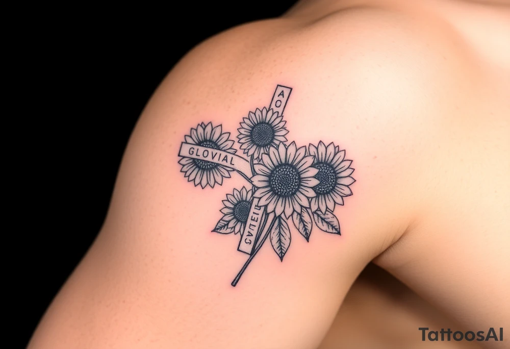 Crossword puzzle with sunflowers with names Gloria, ariel, herbert, camila, kenny tattoo idea