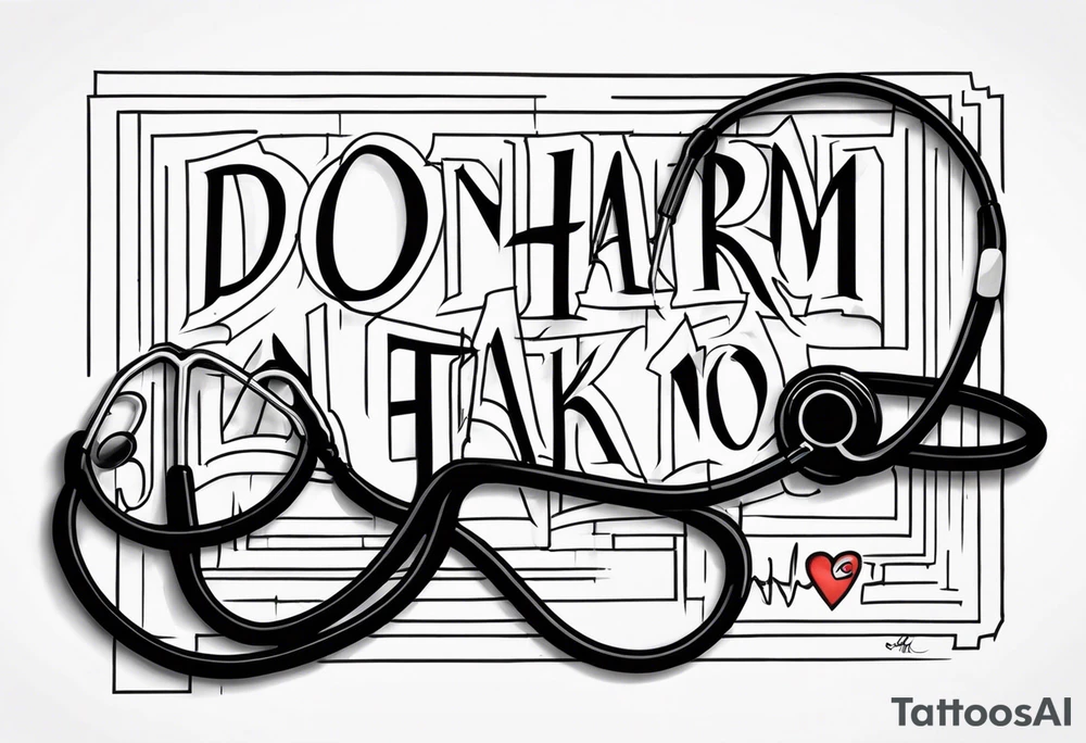 “Do no harm but take no shit” in calligraphy with middle finger and stethoscope for nurse tattoo idea