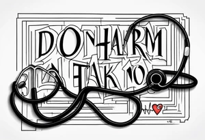 “Do no harm but take no shit” in calligraphy with middle finger and stethoscope for nurse tattoo idea