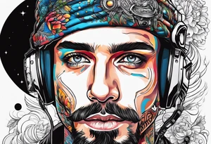 I want the name "Drew" with a space background tattoo idea