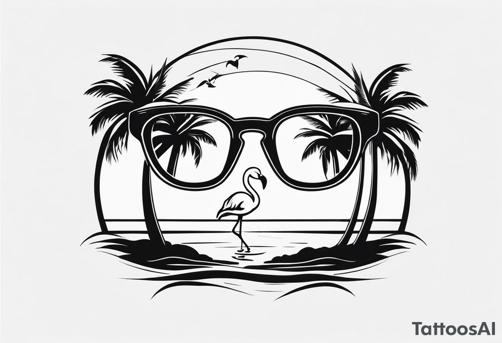 sunglasses with a palm tree and flamingo tattoo idea