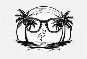 sunglasses with a palm tree and flamingo tattoo idea