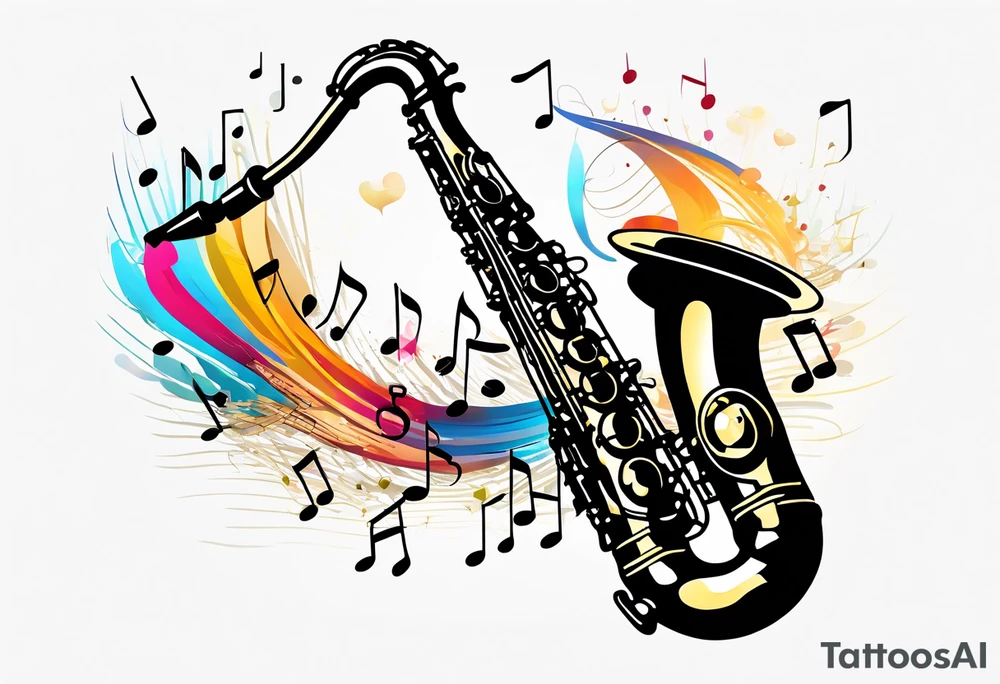 saxophone music notes cassette tattoo idea
