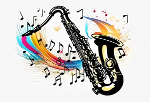 saxophone music notes cassette tattoo idea