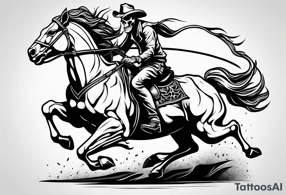 Skeleton riding bull tattoo idea