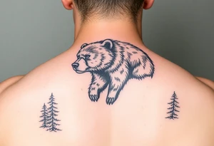 Steampunk style bear in woods tattoo idea