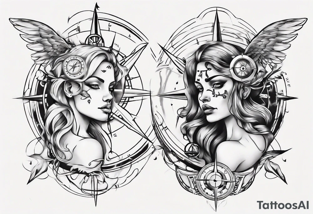 Gemini and compass tattoo idea